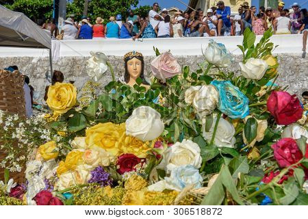 Salvador, Brazil - 2 February 2019: people during the celebration of Yemanja at Salvador Bahia on Br