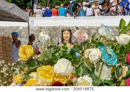 Salvador, Brazil - 2 February 2019: People During The Celebration Of Yemanja At Salvador Bahia On Br