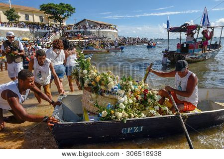 Salvador, Brazil - 2 February 2019: People During The Celebration Of Yemanja At Salvador Bahia On Br