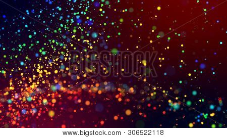 Cloud Of Multicolored Particles In The Air Like Sparkles On A Dark Background With Depth Of Field. B