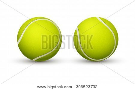 Yellow Tennis Ball Closeup On A White Background.
