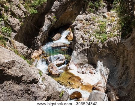 Mountain Creek Flowing Between Boulders At Sapadere Canyon, Alanya, Antalya, Turkey