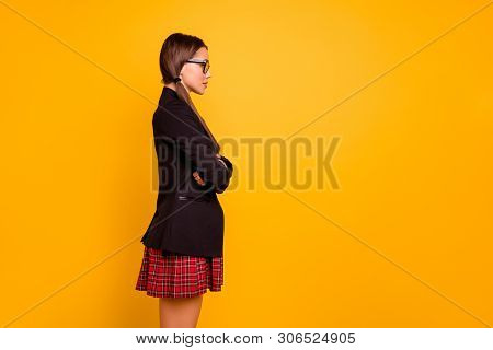 Profile Side View Photo Of Cute Lovely Concentrated Lady Millennial Ready Work Worker Job Pensive Mi