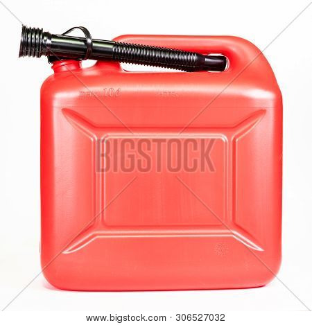 Red Plastic Oil Canister Isolated On A White Background