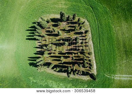 Aerial View Of The Tuscany Cypress Landscape In Springtime