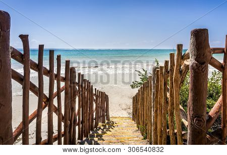 Amazing View On Diani Beach With White Sand And Turquoise Indian Ocean, Kenya