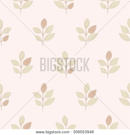 Simple Leaves Creative Pastel Light Pattern Vector Design. Cute Branches Seamless Vector Background.