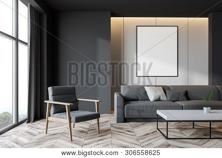Gray And White Living Room With Poster