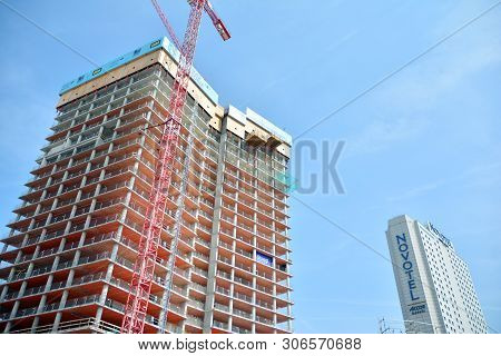 Warsaw, Poland. 15 June 2019. Construction Of The Widok Towers Office Building.