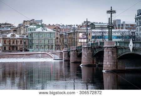 Saint Petersburg, Russia - January 15, 2019: Petrograd Island And Sampson Bridge Over The Great Nevk