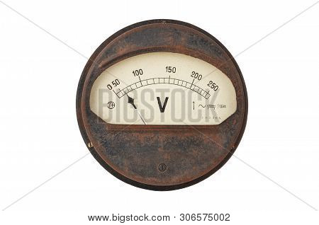 Vintage Voltmeter On White