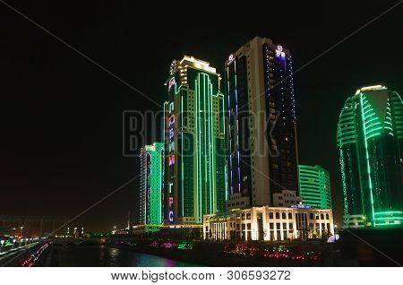 Grozny, Chechen , Russia - June 01, 2019: Grozny City - A Complex Of High-rise Buildings In Grozny, 