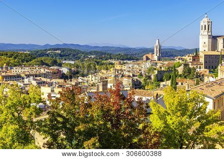 Girona Cathedral, Aerial View Of Girona City