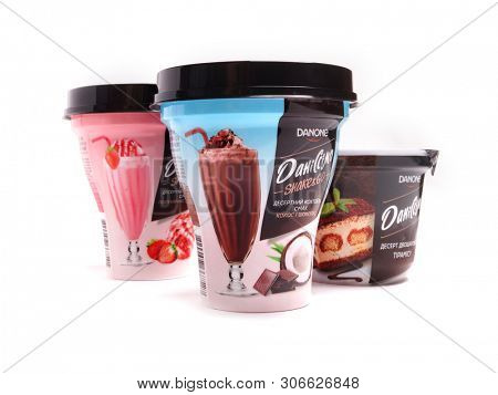 Kyiv, Ukraine - May 27, 2019: Danissimo - Shake & Go yoghurt cocktail 