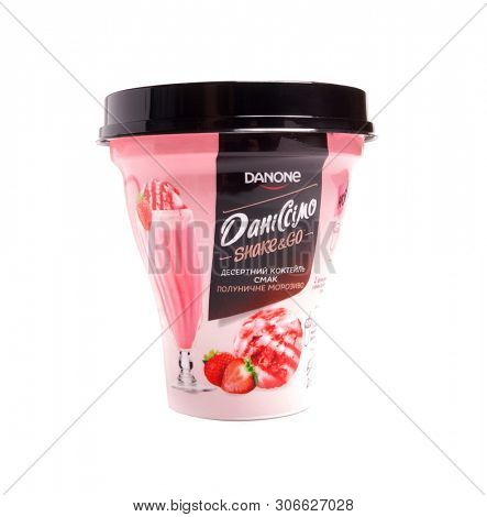 Kyiv, Ukraine - May 27, 2019: Danissimo - Shake & Go yogurt cocktail 