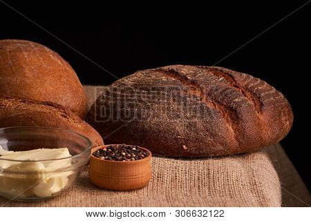 Breads And Baguette Concept Of Teasty Home Food Close Up On Table
