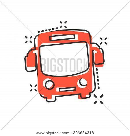 School Bus Icon In Flat Style. Autobus Vector Illustration On White Isolated Background. Coach Trans