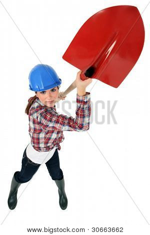 ช่างก่อสร้าง wielding จอบ