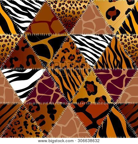 Patchwork Textile Pattern. Seamless Quilting Design Background.