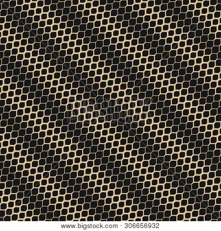 Vector Halftone Geometric Seamless Pattern. Elegant Black And Gold Ornament With Diagonal Gradient T