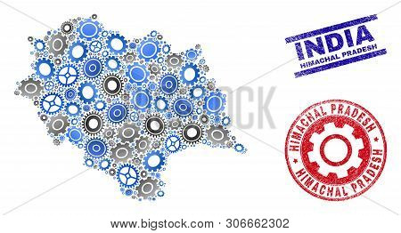 Wheel Vector Himachal Pradesh State Map Mosaic And Stamps. Abstract Himachal Pradesh State Map Is Or