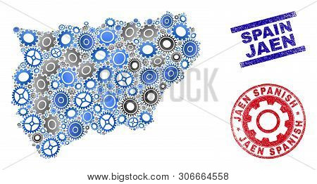 Cog Vector Jaen Spanish Province Map Mosaic And Seals. Abstract Jaen Spanish Province Map Is Done Wi
