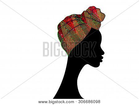 Portrait Beautiful Afro Woman. Shenbolen Ankara Headwrap Women African Traditional Headtie Scarf Tur