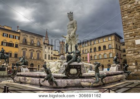 Italy. Piazza Della Signoria - The Square In Front Of The Palazzo Vecchio In Florence. The Famous Ne