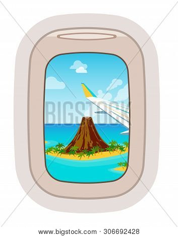 Aairplane Window Vector Traveling By Plane And Porthole View In Flight Illustration Tourism Set Of W