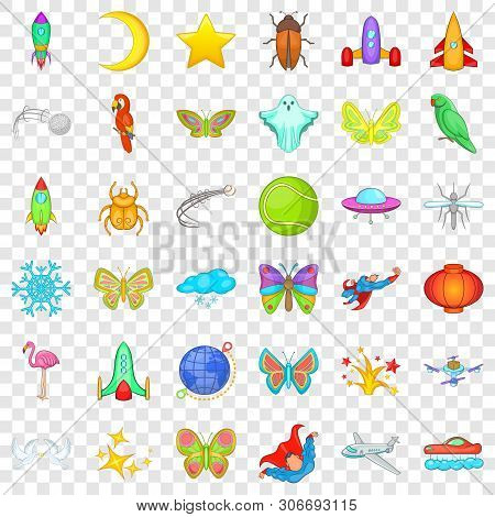 Firework Icons Set. Cartoon Style Of 36 Firework Vector Icons For Web For Any Design