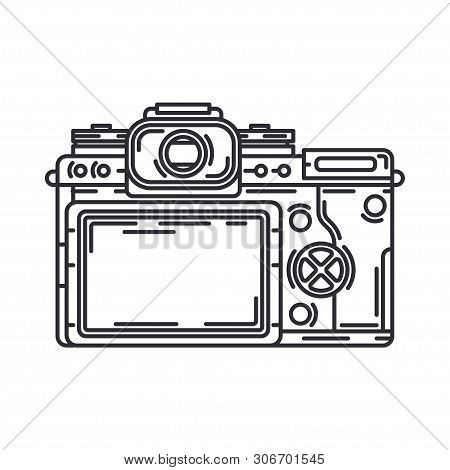 Line Vector Icon With Digital Slr Professional Camera. Photography Art. Megapixel Photocamera. Carto