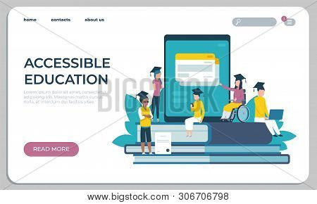 Accessible Education Website. Online Learning For Disabled People Concept. Vector Illustration Virtu