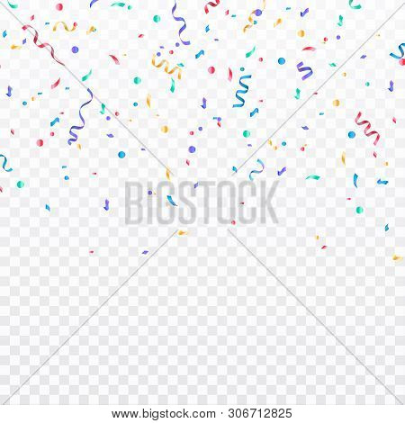 Colorful Confetti. Festive Of Falling Shiny Confetti Isolated On Transparent Background. Holidays De