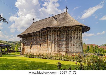 Bucovina, Romania - August 5th, 2018: The Humor Monastery, One Of The Famous Painted Monasteries Of 