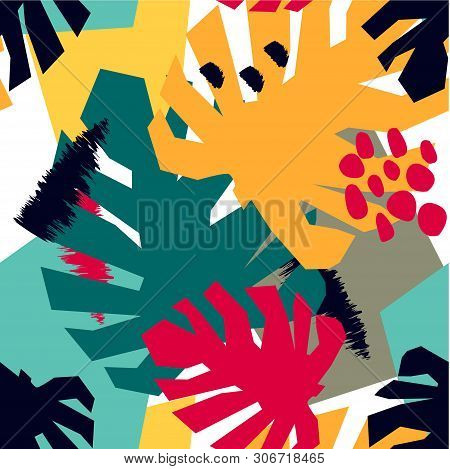 Abstract Seamless Pattern With Graphyc Elements, Modern Abstract Shapes.   Avant-garde Collage Style
