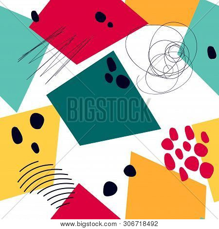 Abstract Seamless Pattern With Graphyc Elements, Modern Abstract Shapes.   Avant-garde Collage Style