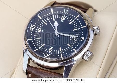Luxury Divers Watch In A Gift Box. Watch Closeup.