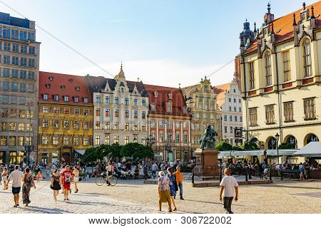Poland. Wroclaw. May 28. 2019. Colorful Market Square In The City. Tourist Place. European Architect