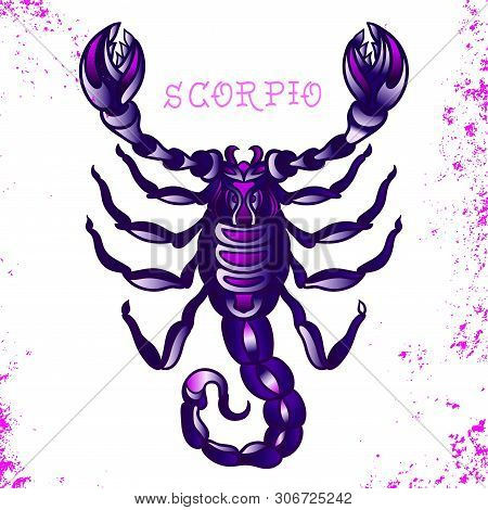 Beautiful Line Art Filigree Zodiac Symbol. Black Sign On Vintage Background. Vector Clipart. Elegant