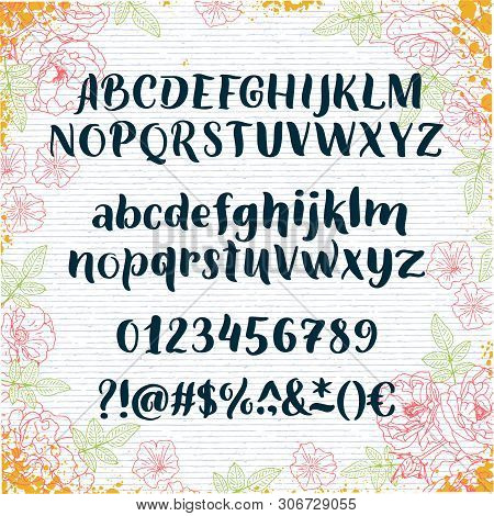 Hand Drawn Typeface. Brush Painted Letters. Handwritten Script Alphabet Isolated On White Background
