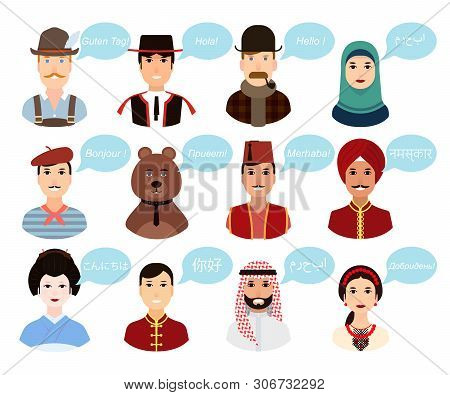 Set - Portraits, Cartoon Avatars Of People Of Different Nationalities From Around The World Countrie