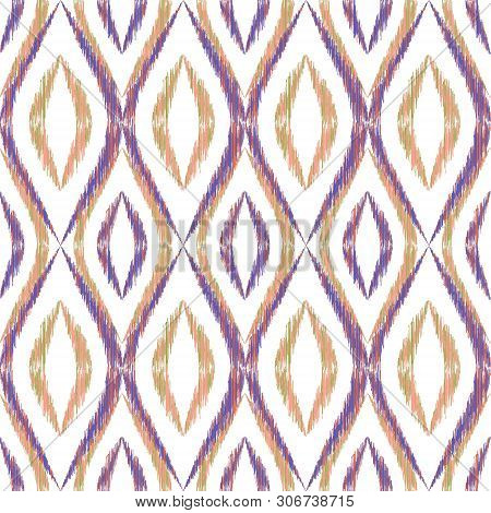 Ikat Ogee Seamless Vector Pattern Illustration. Ethnic Fabric Print Geometric Ikat Pattern. Simple O