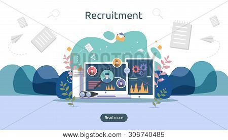 Job Hiring And Online Recruitment Concept With Tiny People Character. Agency Interview. Select A Res