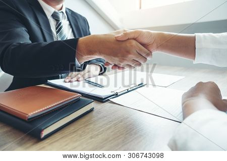 Business Shaking Hands  Greeting New Colleagues After During Job Interview Concept