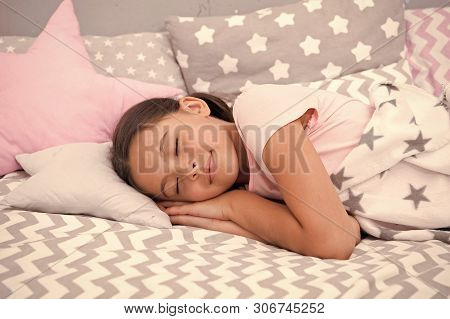 Girl Child Fall Asleep On Pillow. Quality Of Sleep Depends On Many Factors. Choose Proper Pillow To 