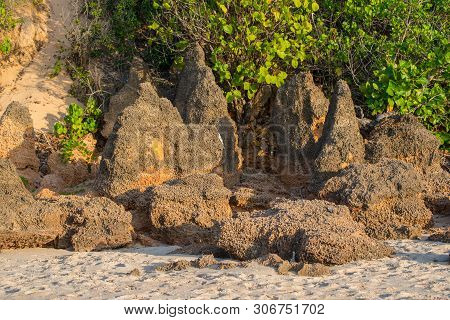 Sandstone Rock Formation At Cape Wirrwawuy Of Nhulunbuy Town Beach In Northern Territory State Of Au