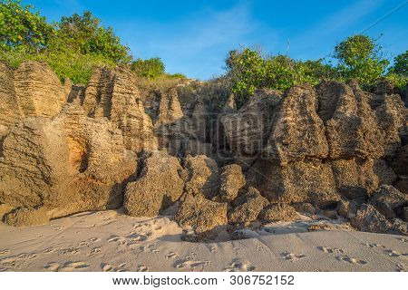 Sandstone Rock Formation At Cape Wirrwawuy Of Nhulunbuy Town Beach In Northern Territory State Of Au