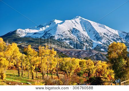 Mount Sopris autumn landscape in Colorado Rocky Mountains, USA. 