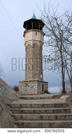 Plovdiv, Bulgaria - December 30 2016: Amazing View Of Clock Tower In City Of Plovdiv, Bulgaria