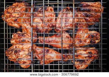 Chiken On The Grill - Paleo Food Photography.delicious Chiken Steak, Hot Barbecue Grill.roasted Chik